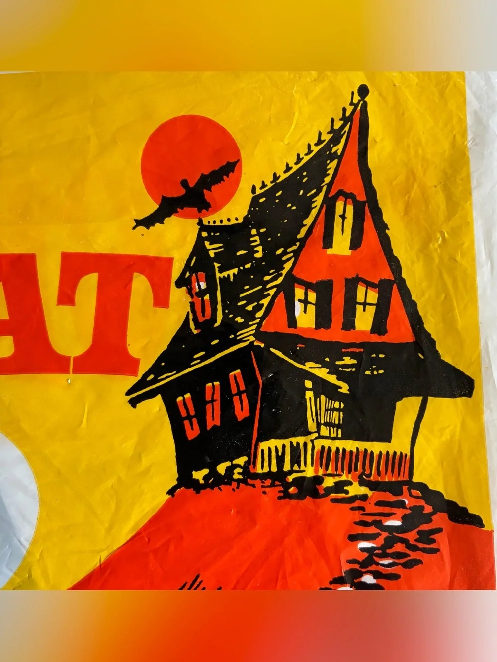 Vtg Halloween 2 Sided Black Cat Plastic Trick Or Treat Bag Witch Decoration Snap